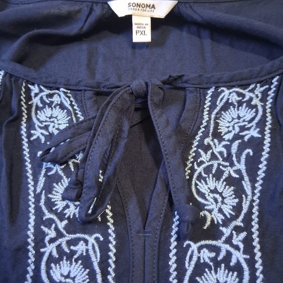 Sonoma Women's Petite XL Navy Blue Challis Tank Embroidered NWT A10 - Picture 3 of 10